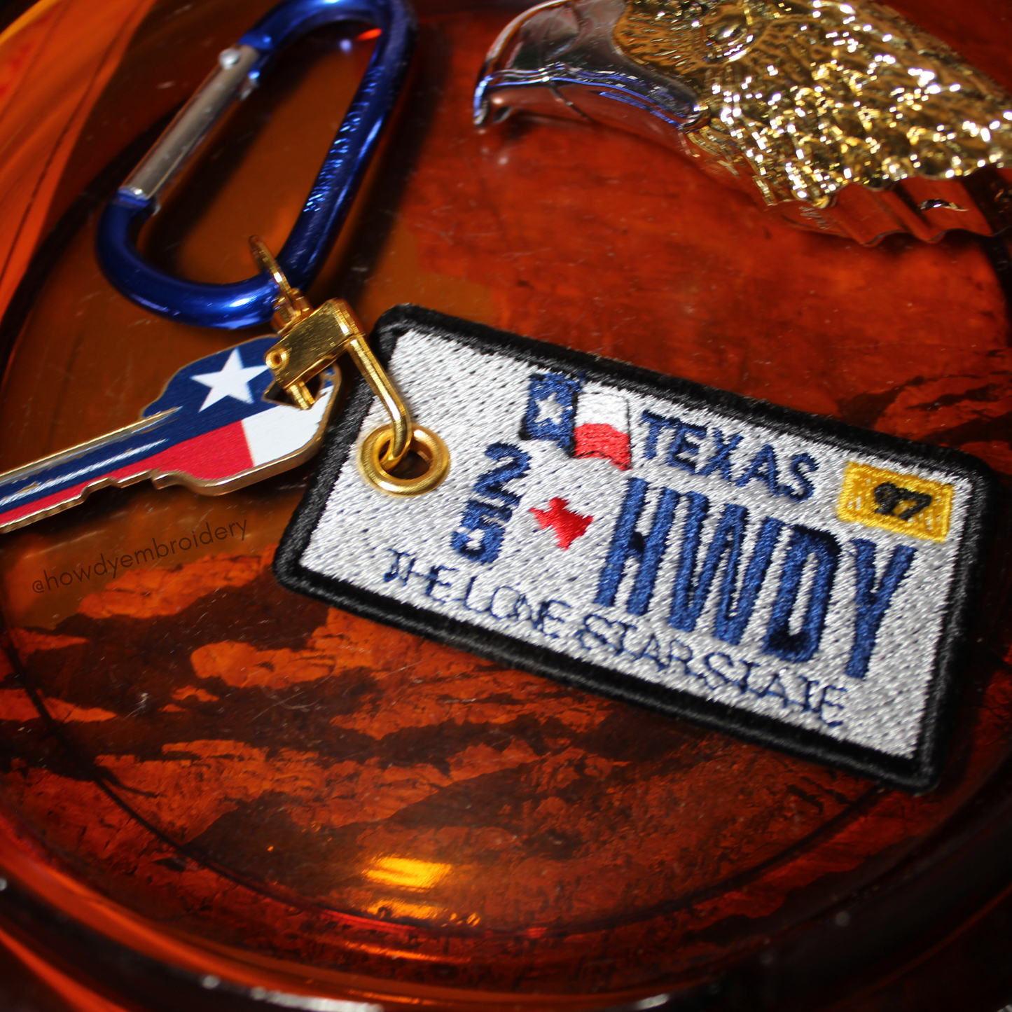 Embroidered Texas License Plate Keychain